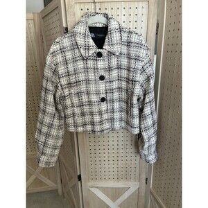 ZARA WOMEN FITTED CROPPED HOUNDSTOOTH TEXTURED BLAZER Weave Tweed size XS